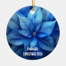 Blue Poinsettia Personalized Ornament