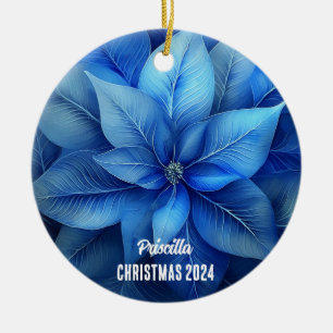 Blue Poinsettia Personalized Ornament