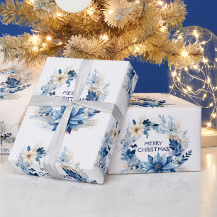 Blue Poinsettia  Wrapping Paper
