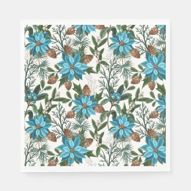 Blue Poinsettia's And Pine   Napkin (Front)