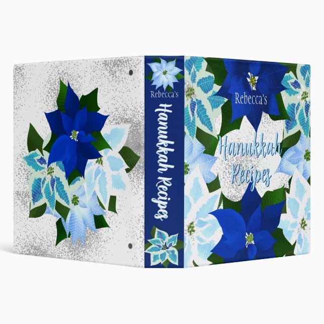 Blue Poinsettias Hanukkah Recipes Binder (Background)