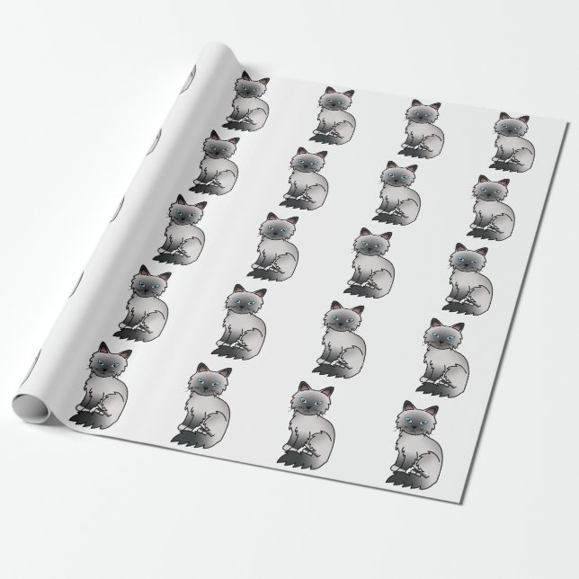 Blue Point Birman / Ragdoll Cute Cat Pattern Wrapping Paper (Unrolled)