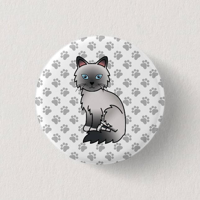Blue Point Birman / Ragdoll Cute Cat & Paws 1 Inch Round Button (Front)