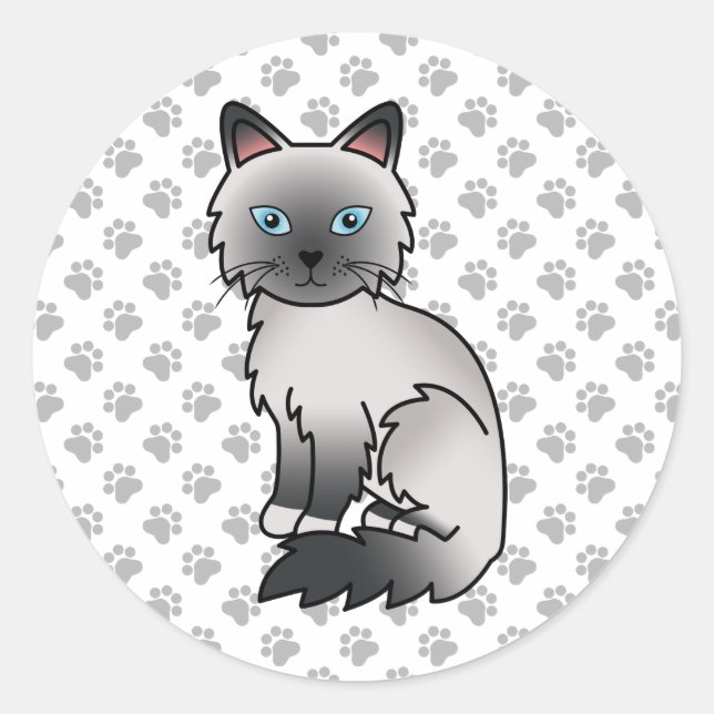 Blue Point Birman / Ragdoll Cute Cat & Paws Classic Round Sticker (Front)