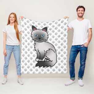 Blue Point Birman / Ragdoll Cute Cat & Paws Fleece Blanket