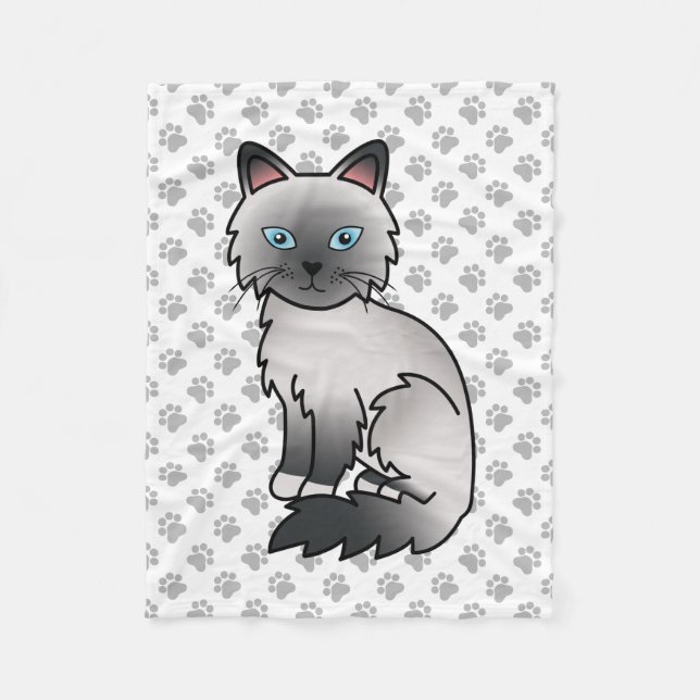 Blue Point Birman / Ragdoll Cute Cat & Paws Fleece Blanket (Front)