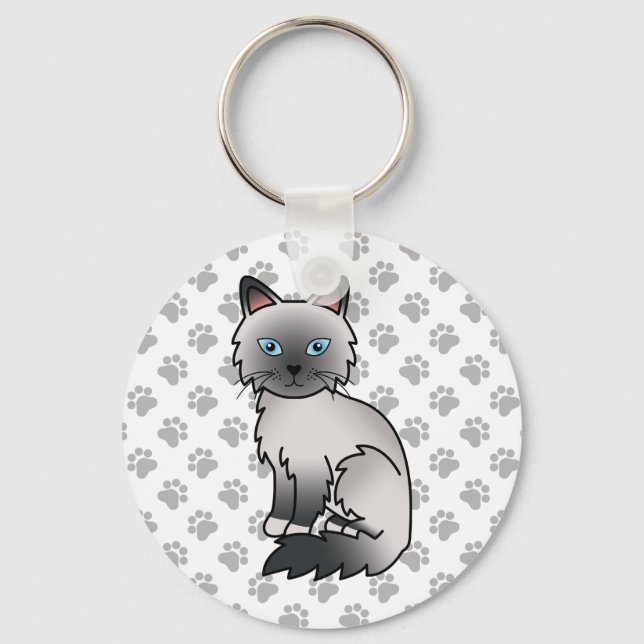 Blue Point Birman / Ragdoll Cute Cat & Paws Keychain (Front)