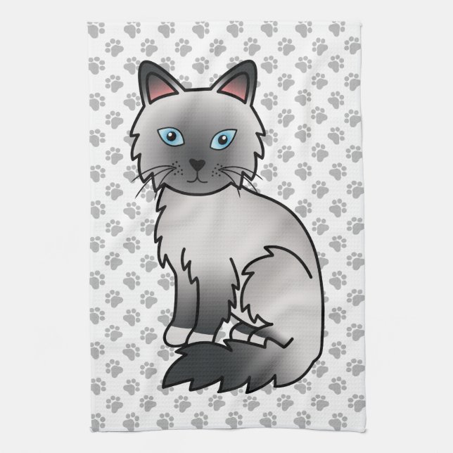 Blue Point Birman / Ragdoll Cute Cat & Paws Kitchen Towel (Vertical)
