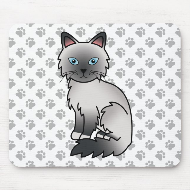 Blue Point Birman / Ragdoll Cute Cat & Paws Mouse Pad (Front)
