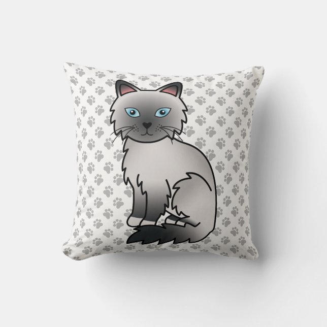 Blue Point Birman / Ragdoll Cute Cat & Paws Throw Pillow (Front)