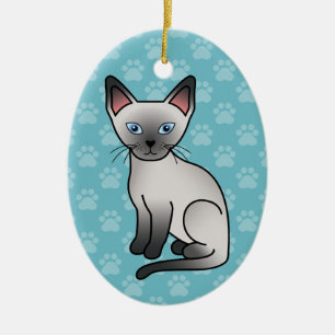 Blue Point Siamese Cat Cute Cartoon Illustration Ceramic Ornament