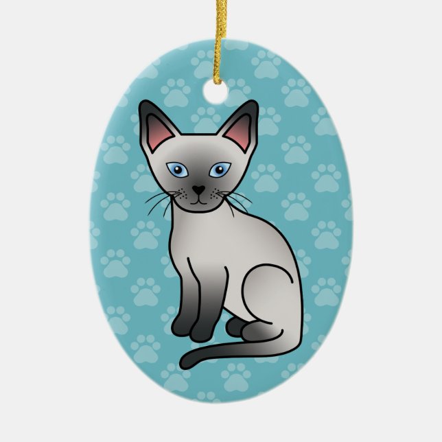 Blue Point Siamese Cat Cute Cartoon Illustration Ceramic Ornament (Front)