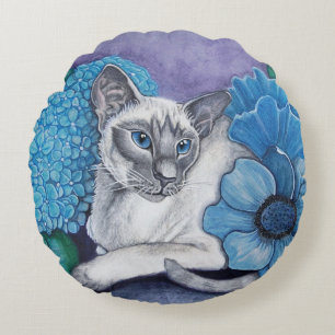 Blue Point Siamese Cat Round Pillow
