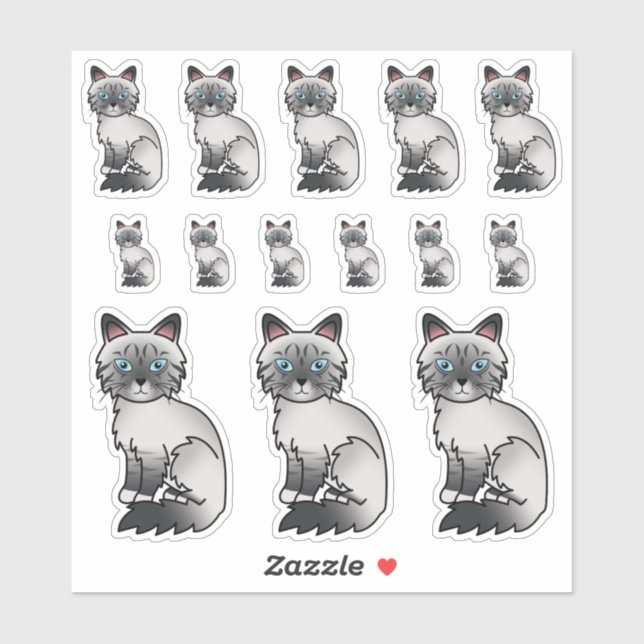 Blue Point Tabby Birman / Ragdoll Cartoon Cats (Sheet)