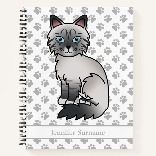 Blue Point Tabby Birman/Ragdoll Cat & Custom Text Notebook (Front)