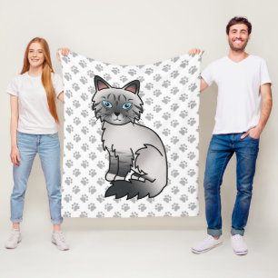Blue Point Tabby Birman / Ragdoll Cute Cat & Paws Fleece Blanket