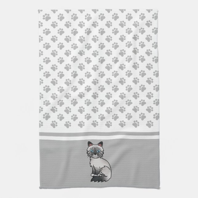 Blue Point Tabby Birman / Ragdoll Cute Cat & Paws Kitchen Towel (Vertical)