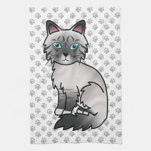 Blue Point Tabby Birman / Ragdoll Cute Cat & Paws Kitchen Towel