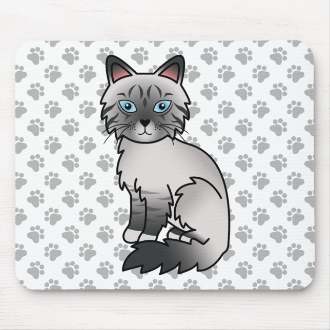 Blue Point Tabby Birman / Ragdoll Cute Cat & Paws Mouse Pad (Front)