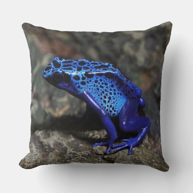 Blue Poison Dart Frog, Bright Blue Frog Throw Pillow (Front)