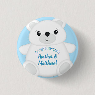 Blue Polar Bear Baby Shower 1 Inch Round Button