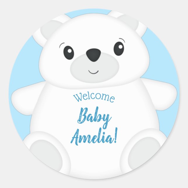 Blue Polar Bear Baby Shower Classic Round Sticker (Front)