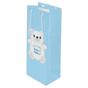 Blue Polar Bear Baby Shower Wine Gift Bag