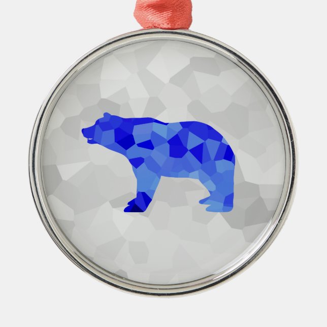 Blue Polar Bear Geometric Winter Snowy Blizzard Metal Ornament (Front)