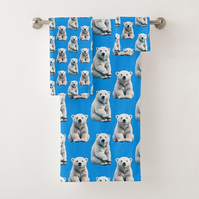 Blue Polar Bear Pattern Design  Bath Towel Set (Creator Uploaded)