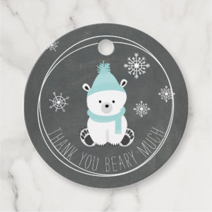 Blue Polar Bear Snowflakes Chalkboard Baby Shower Favour Tags