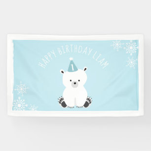 Blue Polar Bear Winter Onederland 1st Birthday Banner