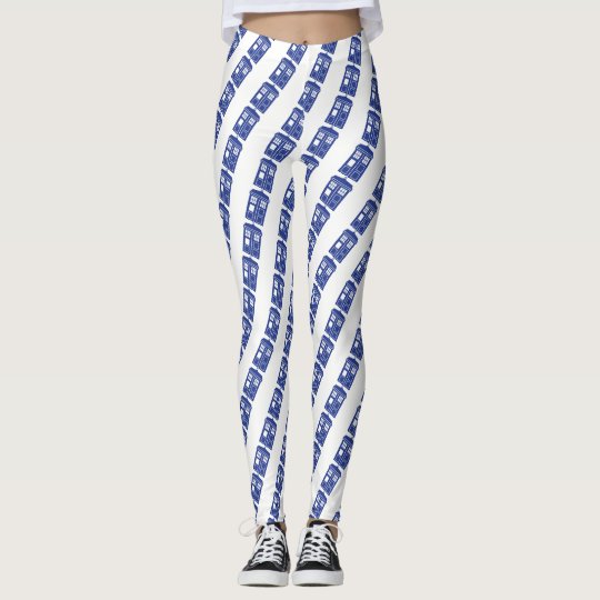 Blue Police Box Striped Leggings