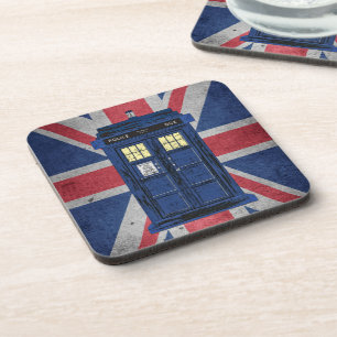 Blue Police Public Call Box - UK Time Travel 1 Coaster