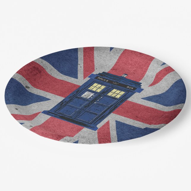 Blue Police Public Call Box - UK Time Travel 1 Paper Plate (Angled)