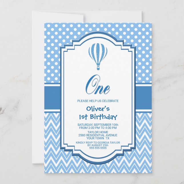 Blue Polka Dot 1st Birthday Party Invitation (Front)