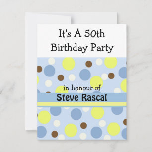 Blue Polka Dot 50th Birthday Invitation