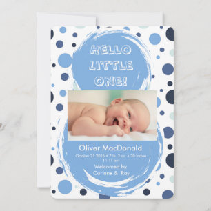 Blue polka dot Baby birth announcement