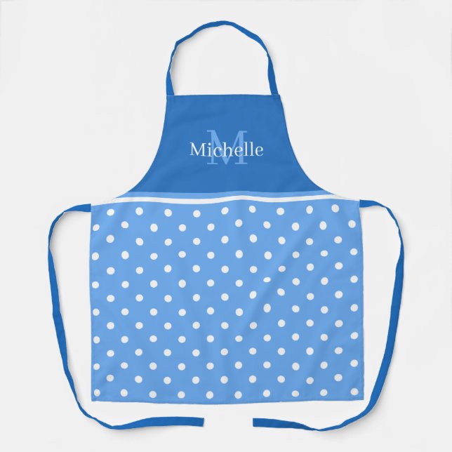 Blue Polka Dot Custom Name Apron (Front)