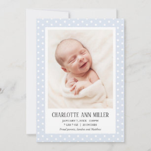 Blue Polka Dot Faire-part de naissance bébé