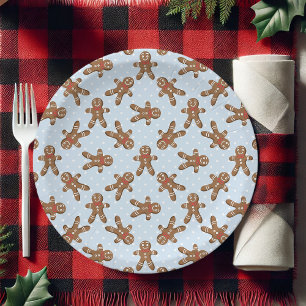 Blue Polka Dot Gingerbread Man Christmas Paper Plate