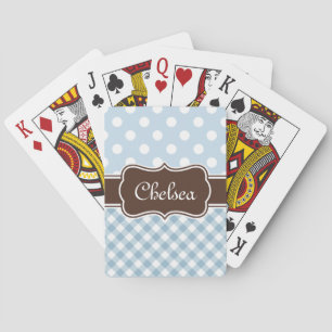 Blue Polka Dot Gingham Patterns Brown Name Playing Cards