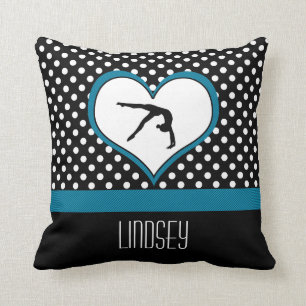Blue Polka-Dot Gymnastics with heart Throw Pillow