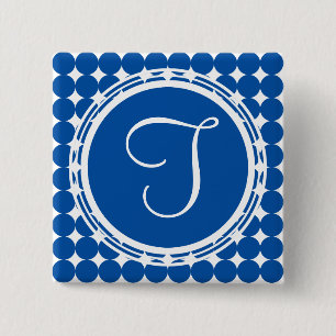 Blue Polka Dot Monogram 2 Inch Square Button