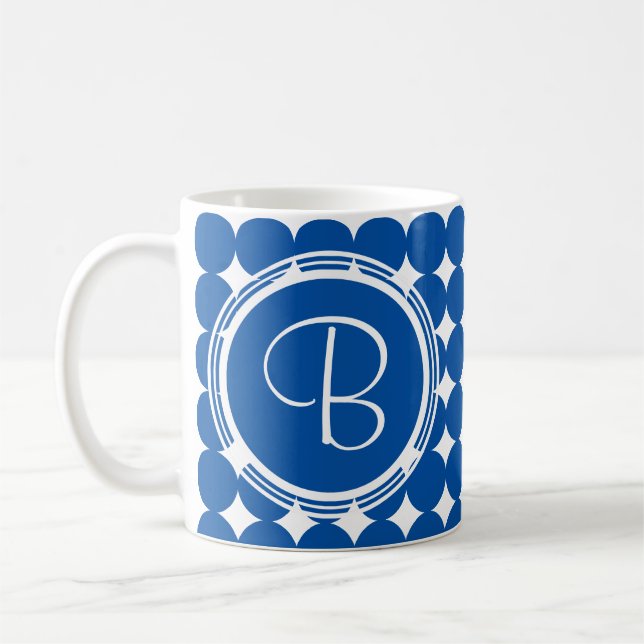 Blue Polka Dot Monogram Coffee Mug (Left)