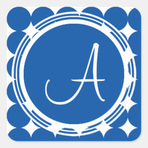 Blue Polka Dot Monogram Square Sticker