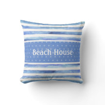 Blue polka dot nautical watercolor pillow
