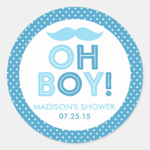 Blue Polka Dot Oh Boy Baby Shower Classic Round Sticker