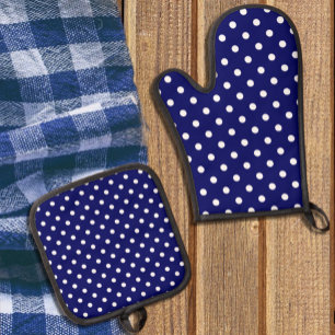 Blue Polka Dot Oven Mitt & Pot Holder Set