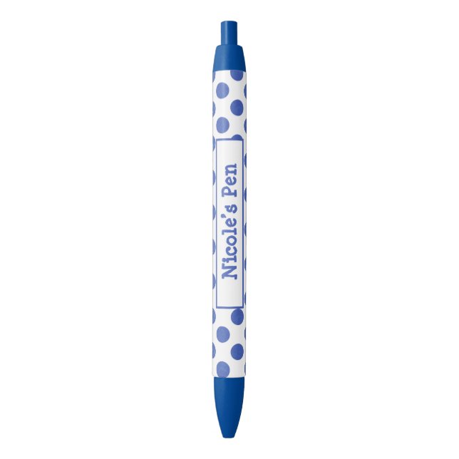 Blue Polka Dot Personalized Blue Ink Pen (Front Vertical)