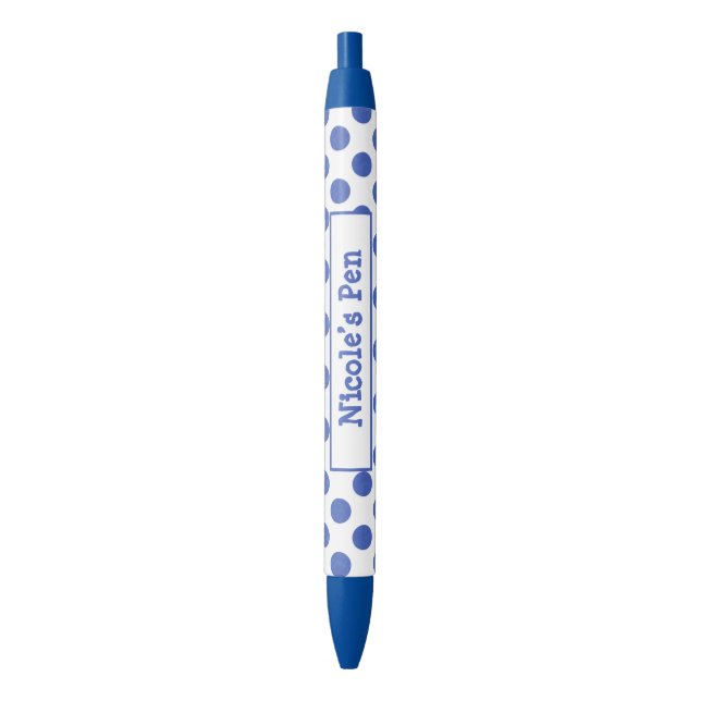 Blue Polka Dot Personalized Ink Pen (Front Vertical)